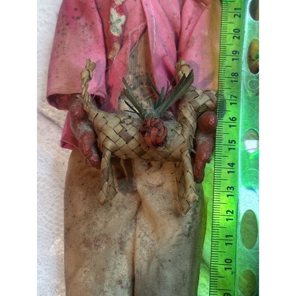 Vtg Mexican Gourd Doll Handmade Paper Mache Folk Art Girl and Boy  Pet READ - Picture 14 of 16